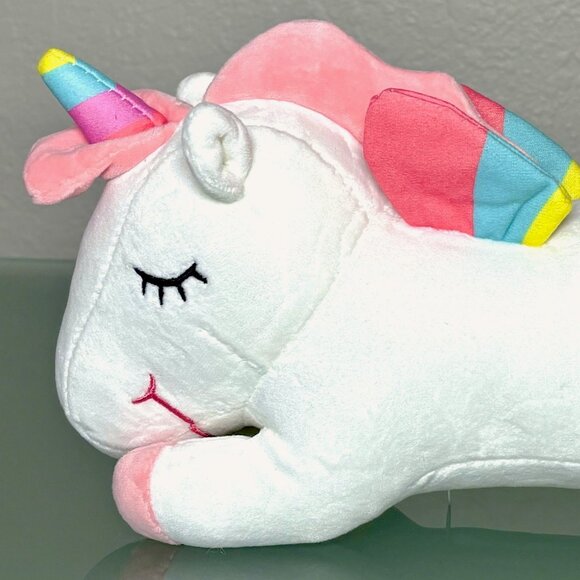 Squishy White Rainbow Horn Winged Unicorn Embroidered Face Baby Kid's Plush Toy - Picture 4 of 8